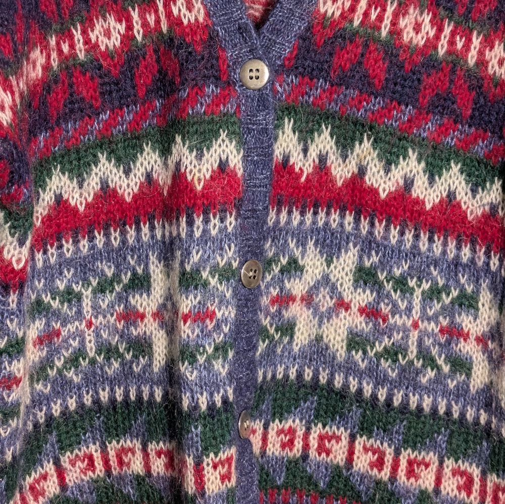Women's Maurices Mohair Blend Fair Isle V-neck Button-up Cardigan Sz‎ M - Picture 2 of 10